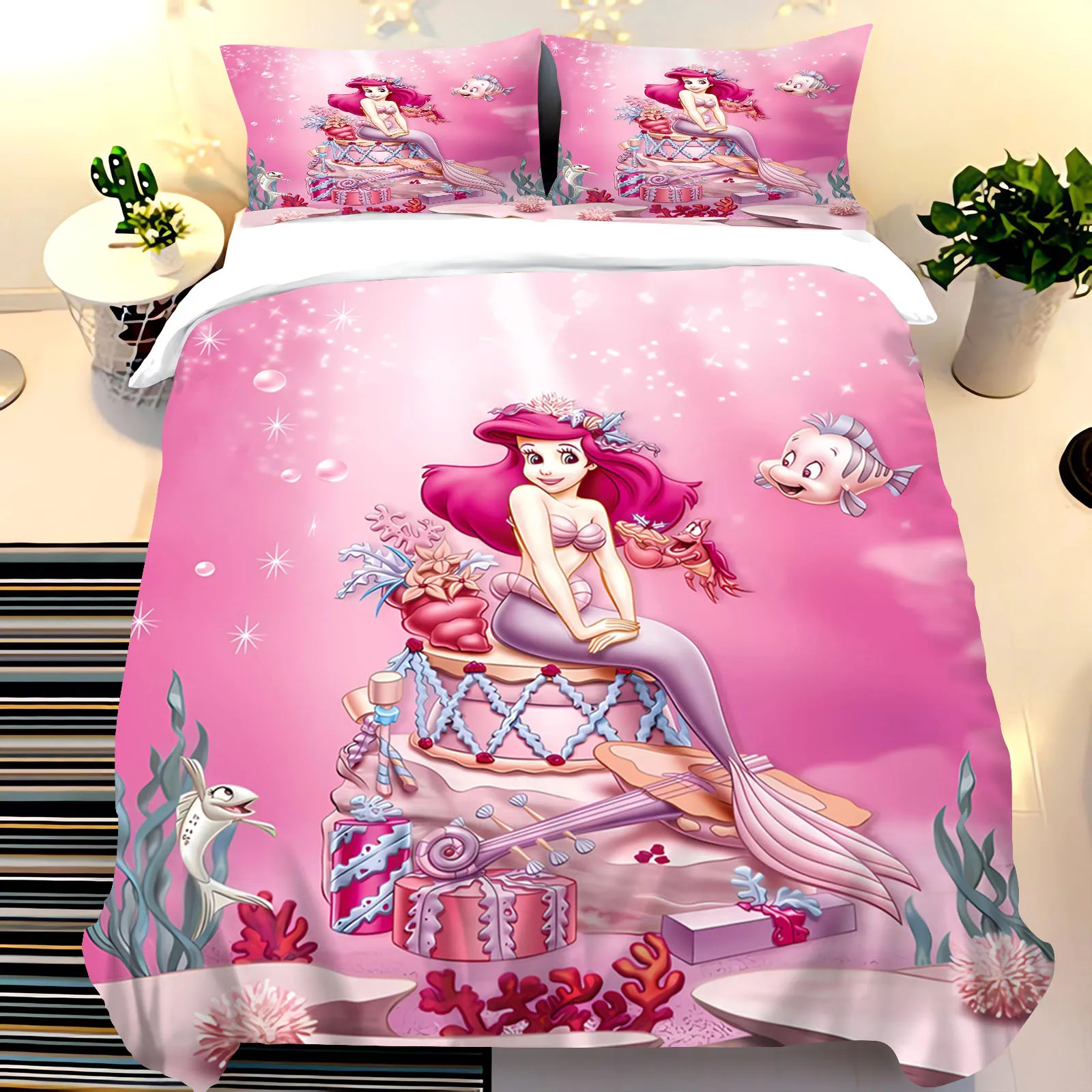 

3Pcs Mermaid Bedding Set Ocean Fantasy Comforter Cover Queen Size Seashell Scales Design Duvet Cover Set for Adults/Kids ﻿