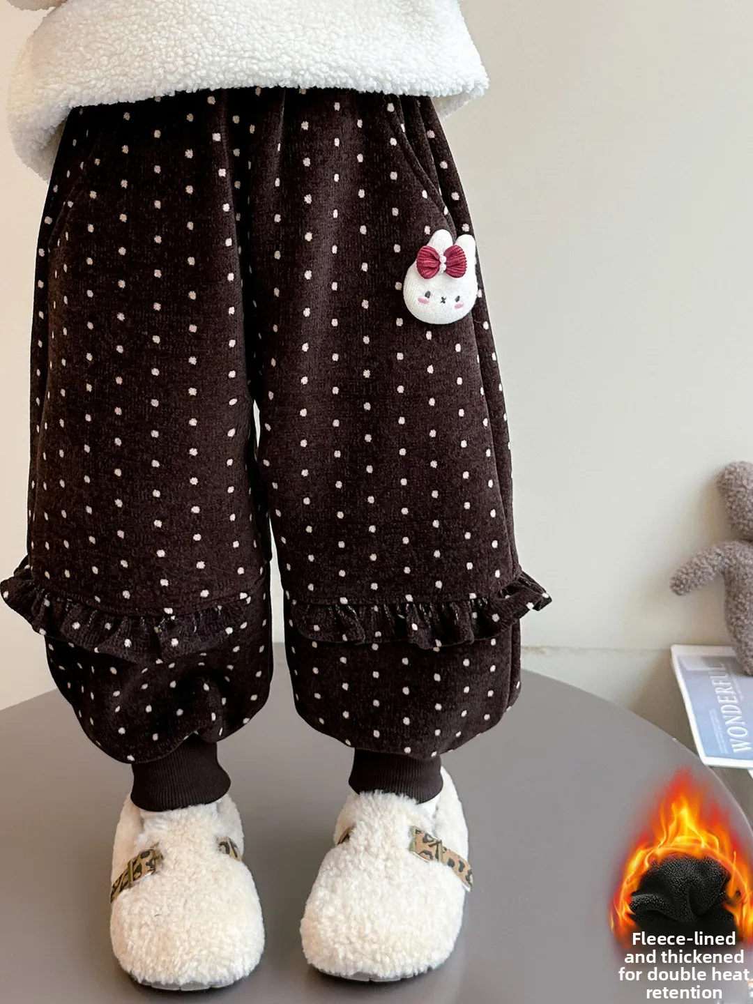Pantaloni per Bambine Thiened Fce Autunno Inverno, Pantaloni Lunghi a Pois con Coniglietto, Pantaloni a Palloncino per Ragazze