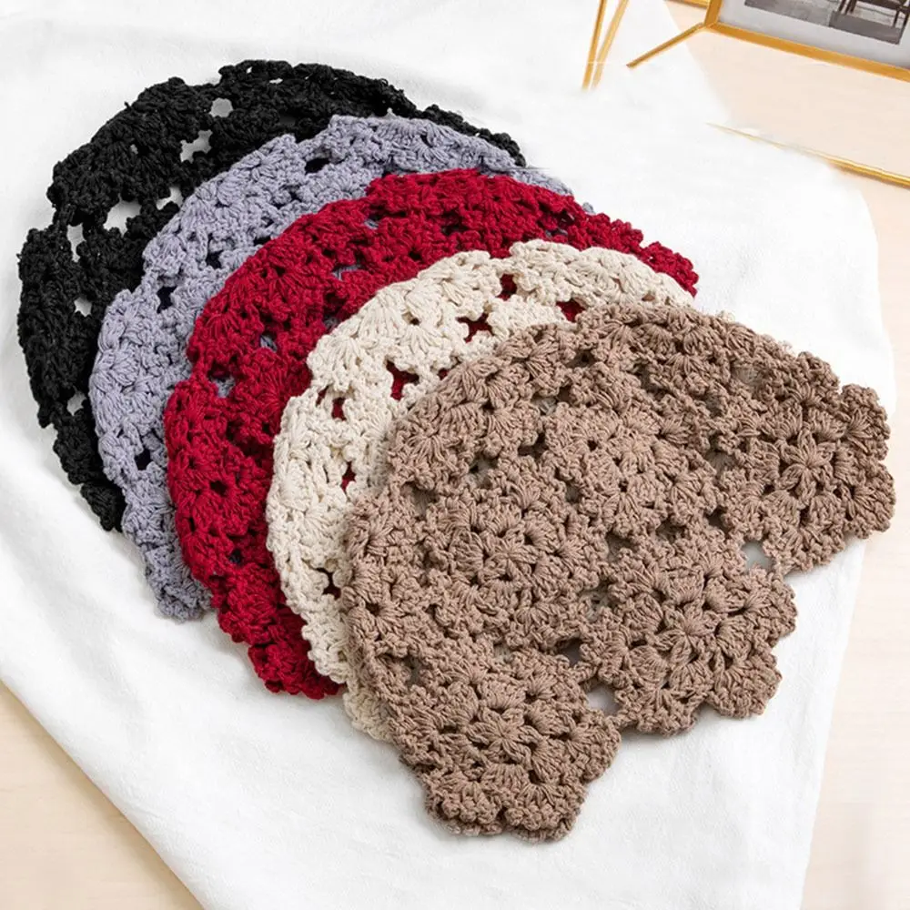 Breathable Hollowed Out Knitted Hat Flowers Casual Beret Cap Summer Fashion Flowers Breathable Cotton Skullies Sun Visor Women