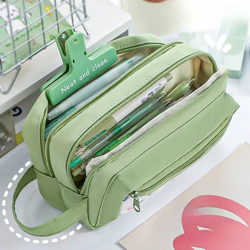 Multi Layered Pencil Case with Transparent Front Pocket Design, Large Capacity and Cute Student Supplies