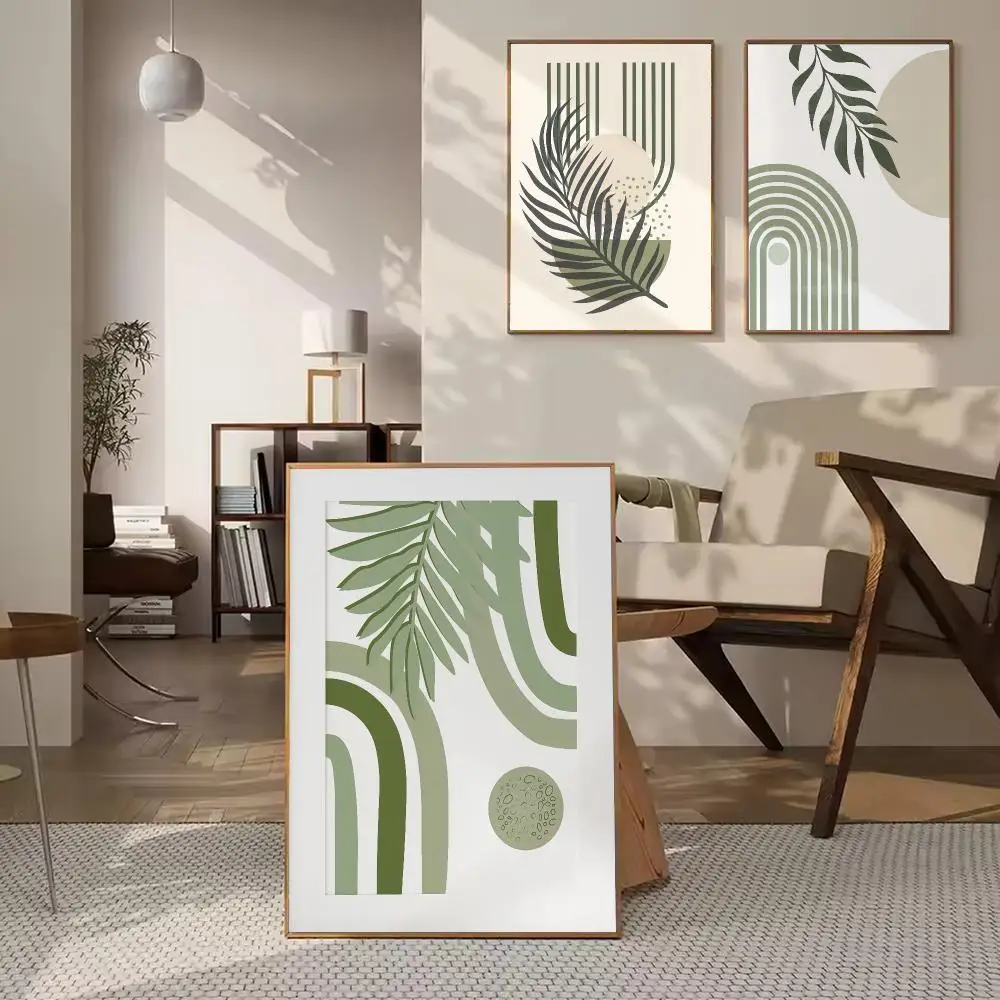 Sage Green HD Wall Art Poster Mid Century Modern Abstract Art Japandi Style Minimalist Home Decor Above Couch Living Room Gift