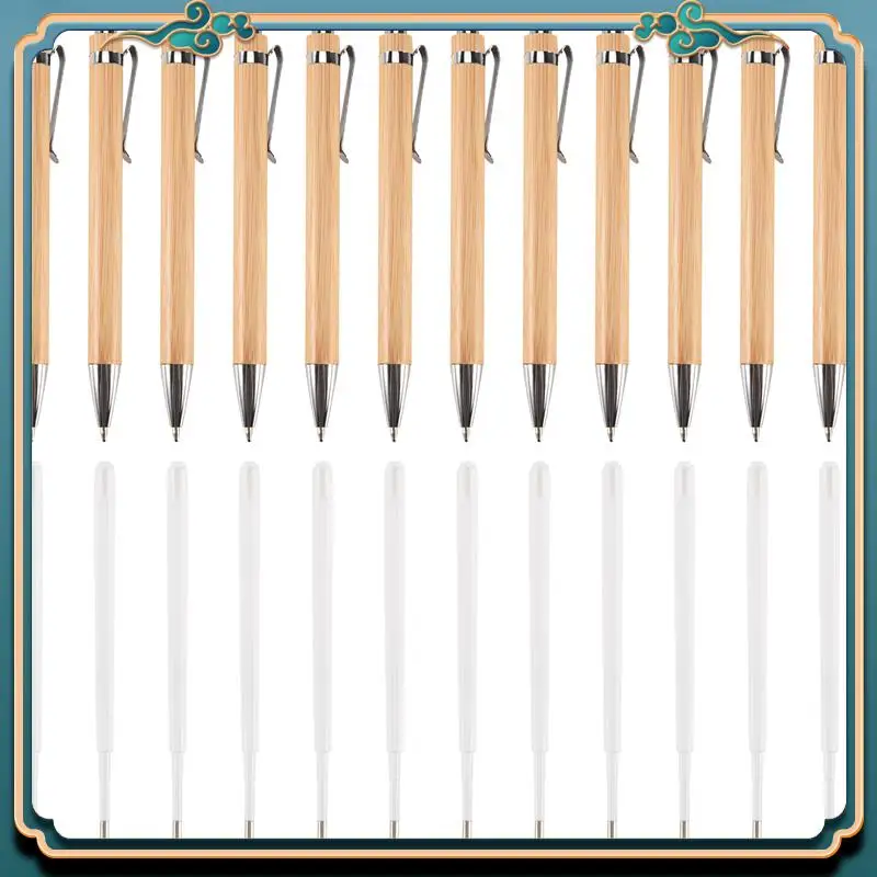 

(New)-12 Pieces Bamboo Retractable Ballpoint Pen With 24 Refills Office Products Pens Bamboo Ballpoint Pen Wood Ballpoint Pens