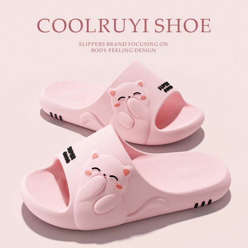 

Couple Cartoon Cat Soft Sole Sides Summer 2026 Plus Size 36-45 Comfortable Home Eva Slippers Woman Slip On Wear-Resistant Shoes