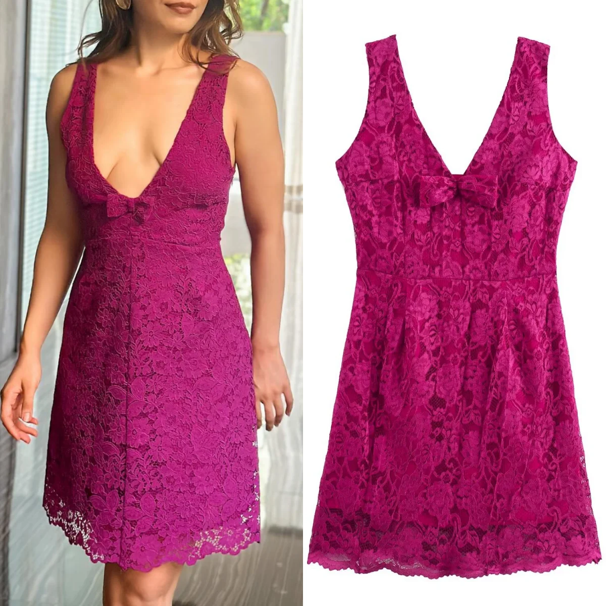 TRAF-Mini-vestido feminino com suspensão de renda sem costas, colete A, sexy, elegante, rosa, vermelho, laço, festa, festival, verão, 2022