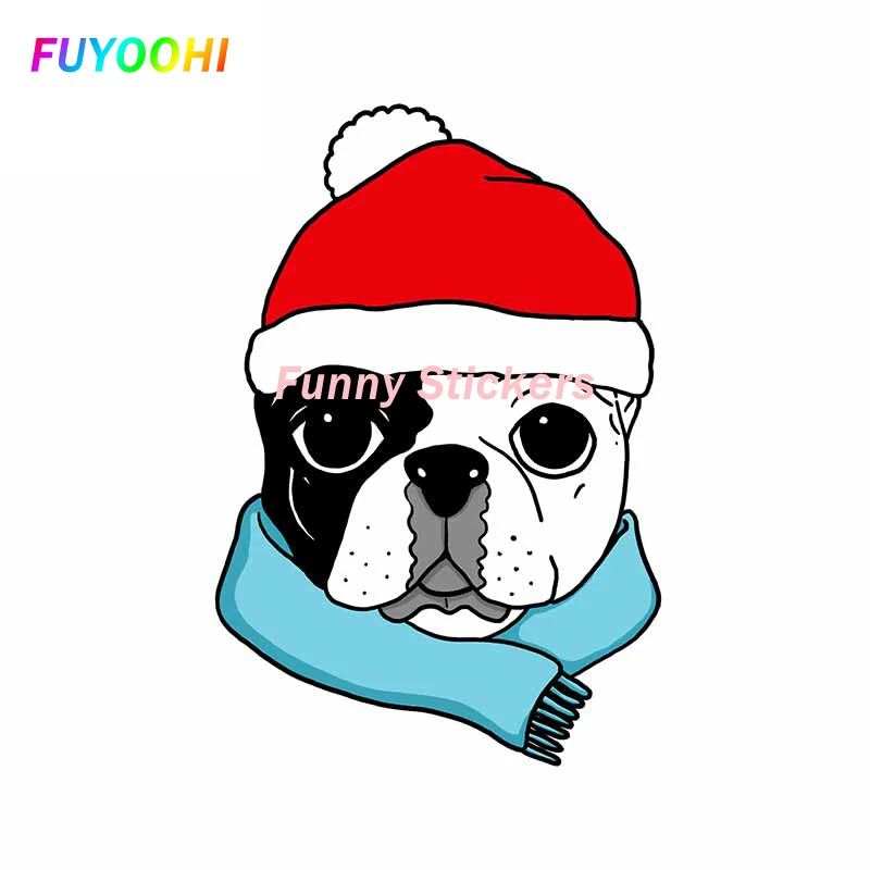 FUYOOHI Play Stickers for CHRISTMAS FRENCH BULLDOG Car Stickers Vinyl Material Scratch-Proof Car Accessories Decora Decal Tion