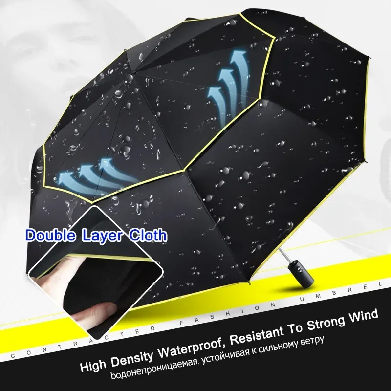 120CM Automatic Double Big Umbrella Rain Women 3Folding Wind Resistant Large Umbrella Men Family Travel Business Car Umbrellas