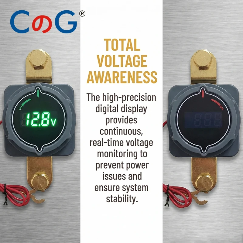 CG Side Post Battery Disconnect Switch Digital Voltage Display On/Off 250A Waterproof Power Master Kill Switch for DC 5-80V