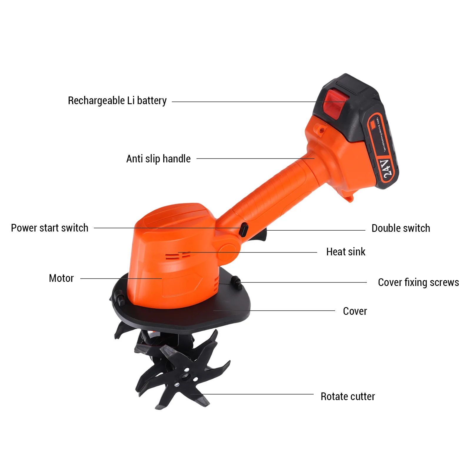 Cultivador de jardim sem fio alimentado por bateria portátil para cultivo de solo de gramado 100-240V
