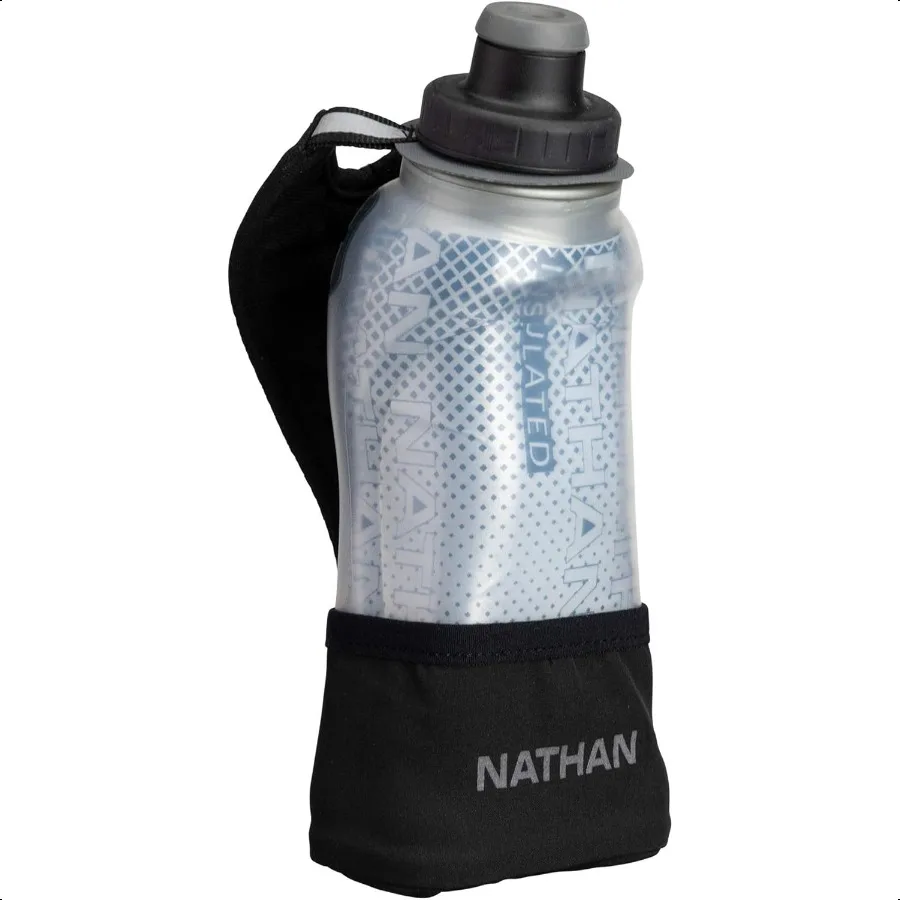 

Running Handheld Water Bottle Adjustable NoGrip Quick Squeeze Lite Hand Strap. 12 oz Insulated Water Bottle. Reflective Hydrati