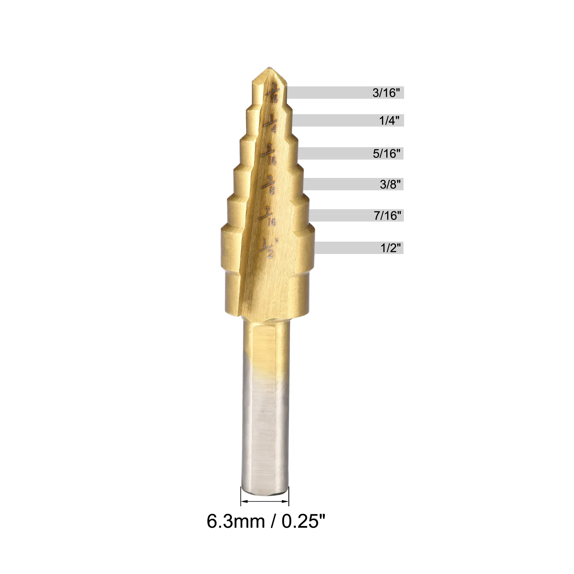 1/2pcs 1/8" to 1/2"  3/16" to 1/2"  1/4" to 3/4" Step Drill Bit HSS4241 Straight Flutes Triangular Shank for Metal Wood Plastic