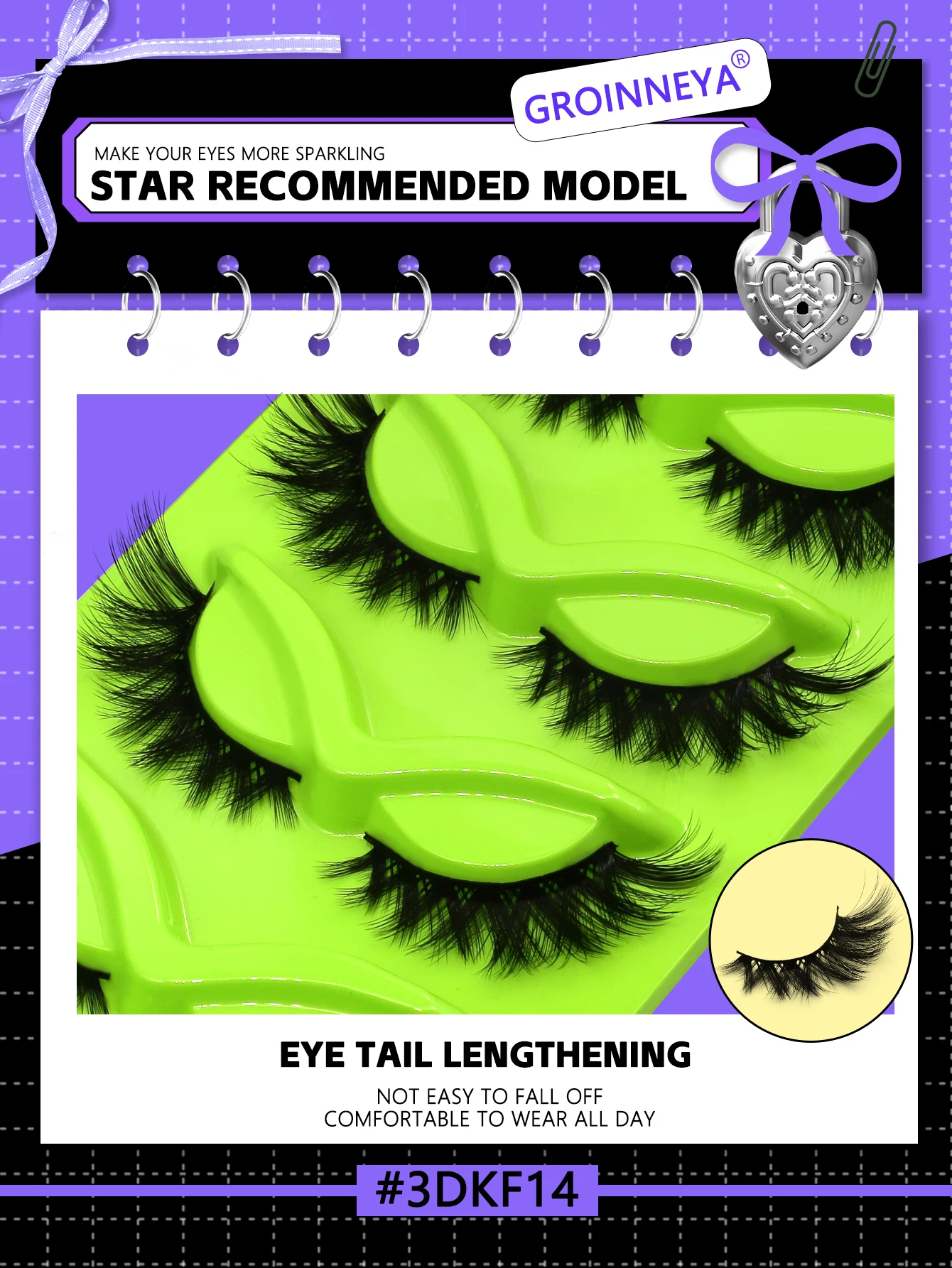 GROINNIA ​ ​ ​ ​ キャットアイまつげふわふわドラマチックな濃密まつげフェイクミンクまつげ翼エンドアイ細長いまつげエクステンションメイク