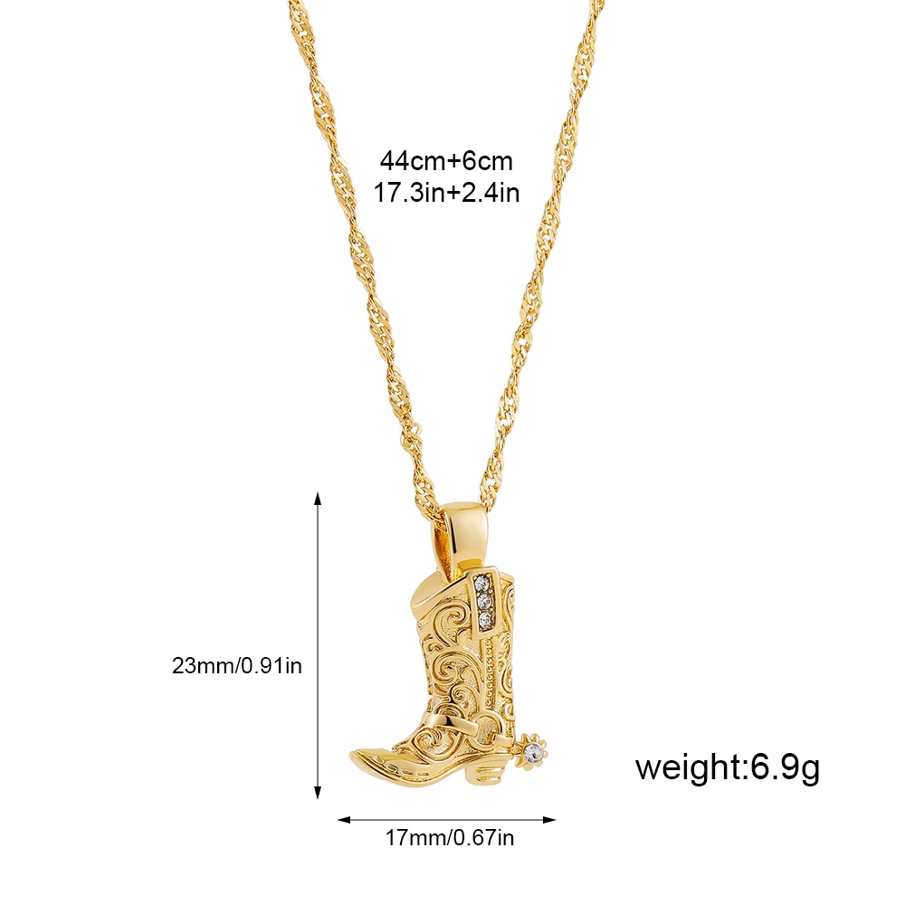 Punk Hiphop Western Cowboy Cowgirl Boots Pendant Necklace Retro Gold Plated CZ Link Chains Collar Necklaces Girls Gifts
