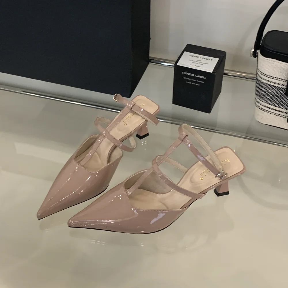 

French Niche High-heeled Sandals for Women's 2025 Summer Pointed Bare Color Pumps Womens with Thin Heels and Toe Caps Sandals