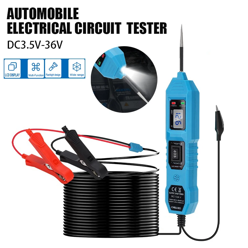 Universal 6V-48V Automotive Electric Circuit Tester Car Electrical System Tester Voltage Power Probe Kit LED Digital Display