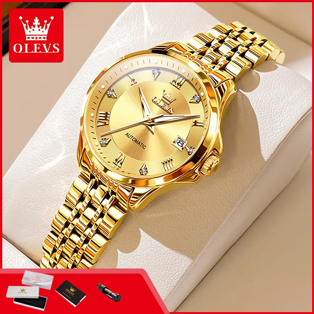 OLEVS 6702 Luxury Elegant Automatic Mechanical Watch for Women Waterproof Business Wristwatch Calendar Ladies Watches