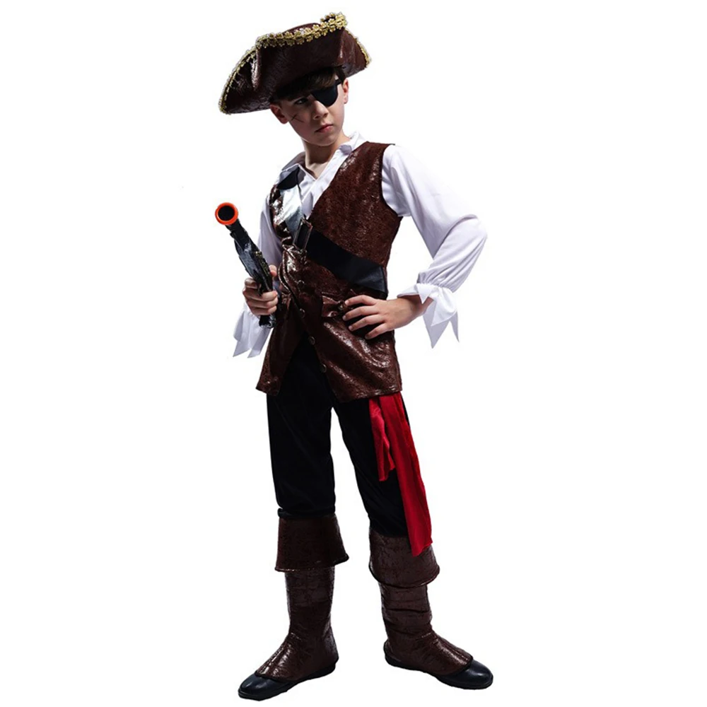 Kids Pirate Costume Cosplay Halloween Trick or Treat Set Unisex Swashbuckling Adventure Outfit Complete Role Play Prop  Dress Up