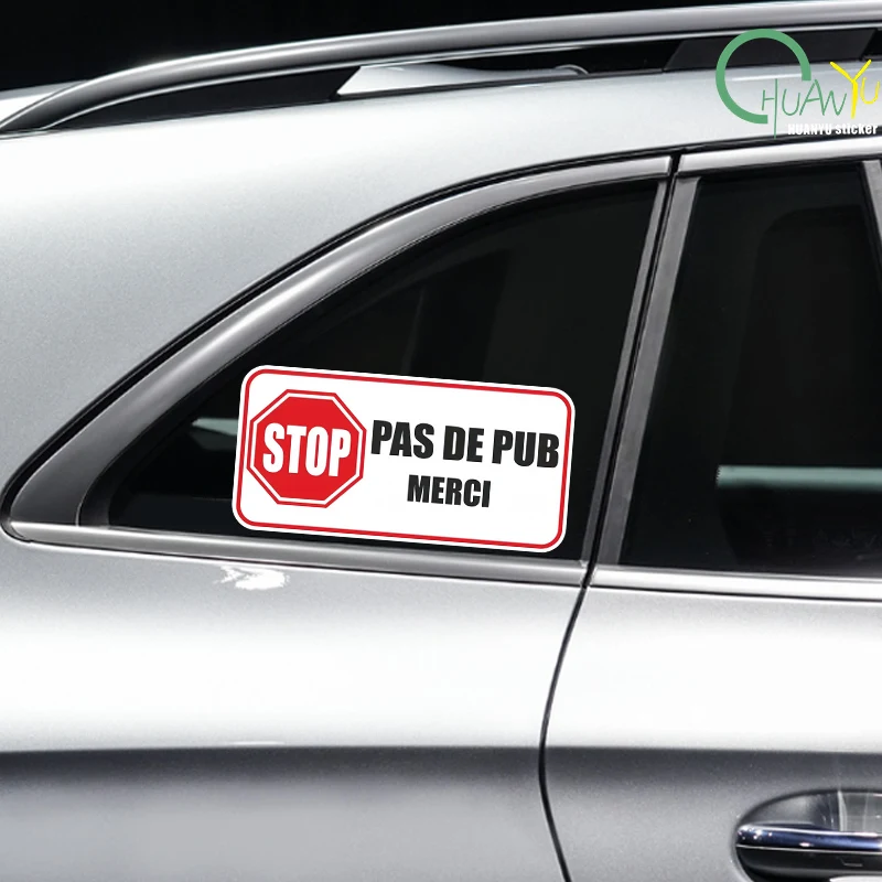 Car Styling Funny Stop Pus De Pub Merci In French Car Accessory Creative PVC Waterproof Sticker Car Whole Body Vinyl Decal