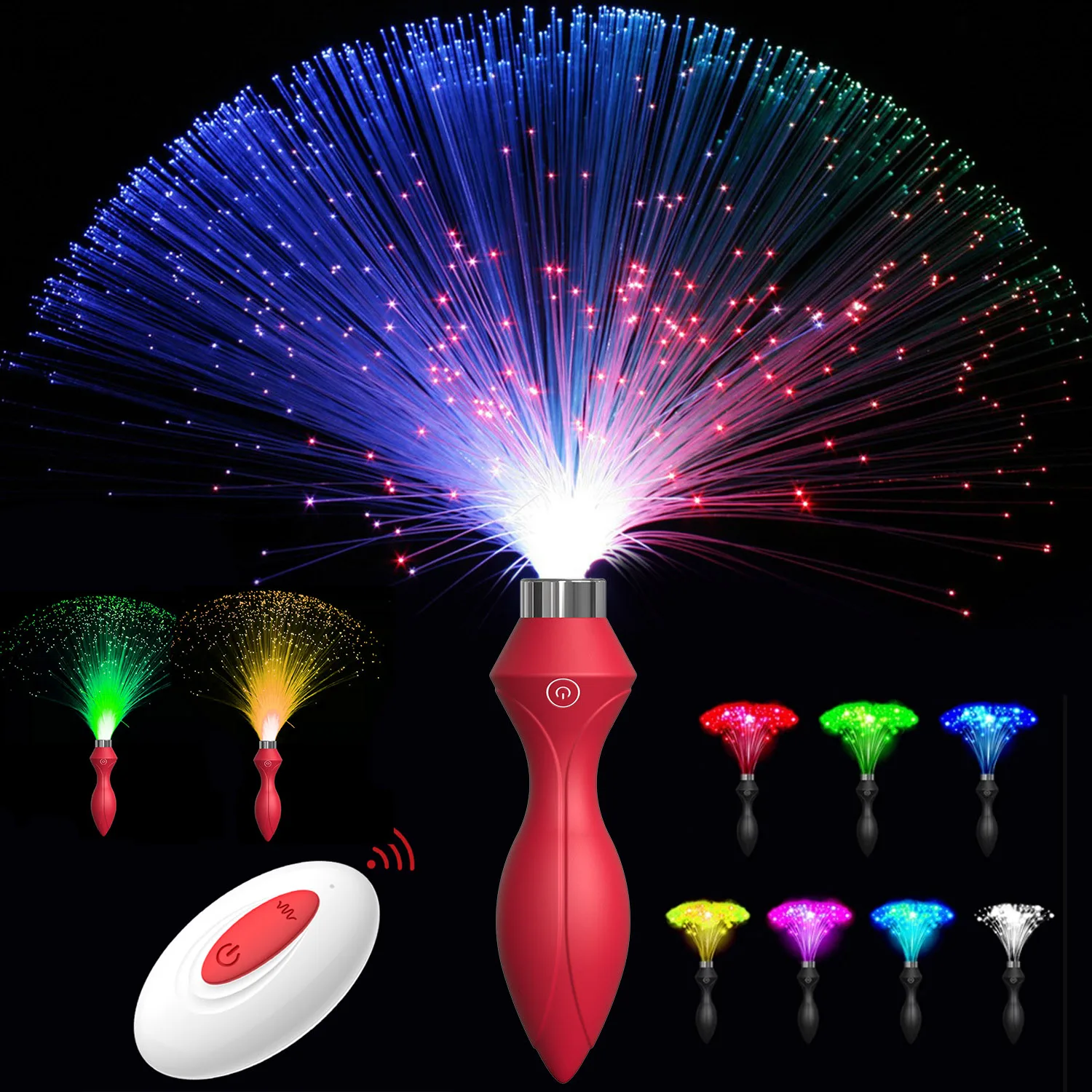 Anal Butt Plug LED Fiber Optic Control Lamp Anal Plug Vibrator Sex Toys for Men Women Gay Wireless Remote Control G Spot Anal SM