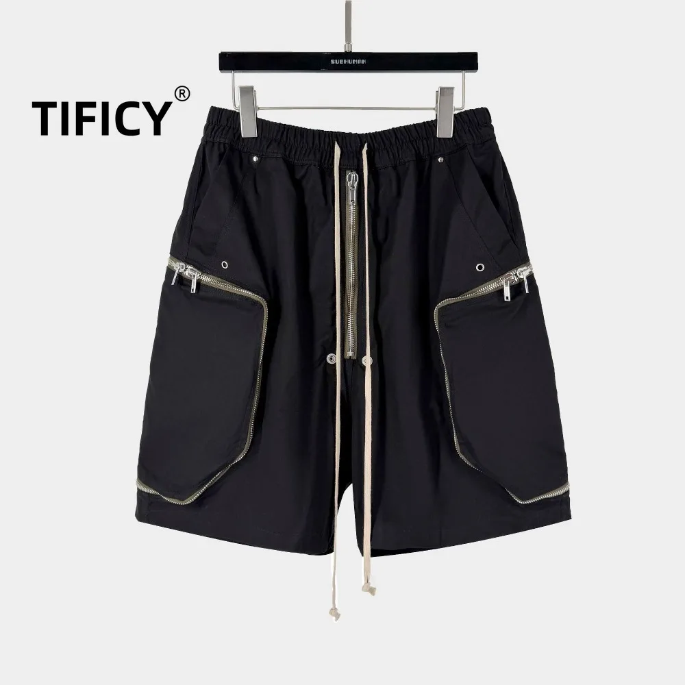 

High Street Dark RO Large Pockets and Multiple Zippers Regular Shorts Cotton Men's Workwear Cropped Shorts Mid Length Shorts