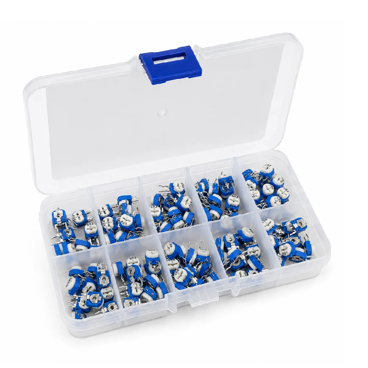 100pcs/Box RM065 Potentiometer Adjustable Resistor Kit 500 - 1M Ohm Multiturn Trimmer Potentiometer Set Variable Resistors Kit
