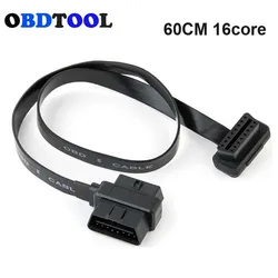 90 Degree Angle Male Female In One Head OBD2 16Pin Adapter Extension Cable for Car Diagnostic Splitter Flat OBD 2 16 PIN Cord
