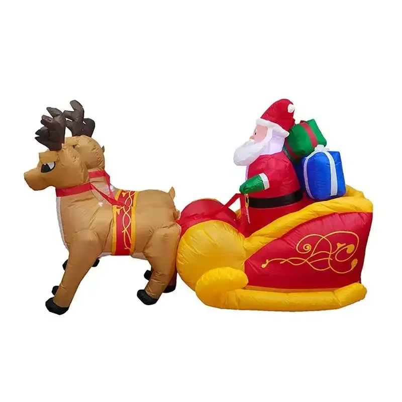 Christmas Inflatable LED Lighted Santa On Sleigh With Reindeers And Gift Boxes Blow Up Outdoor Yard Decoration