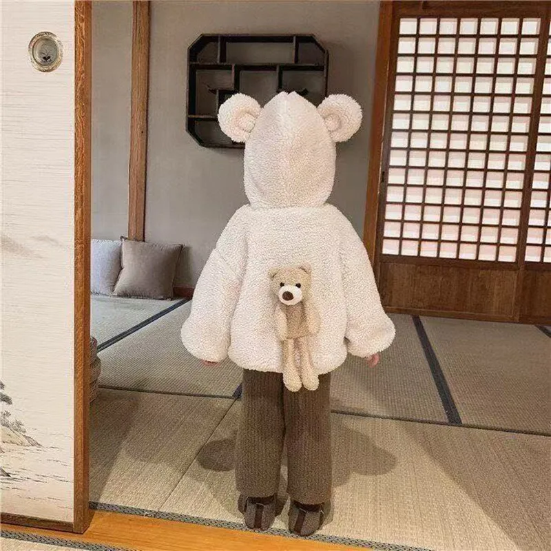 

Kids Autumn and Winter Children's Lamb Fleece Jacket New Girl's Coat with Thick Fleece Hoodie and Western Style Warm Coat