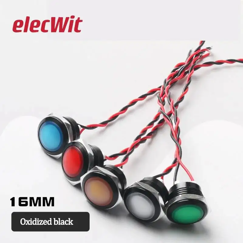 5 قطعة 16 مللي متر مؤشر معدني ضوء أكسيد الألومنيوم أسود كروية قطاع خط LED مصدر إشارة مصباح 3 فولت 12 فولت الأزرق