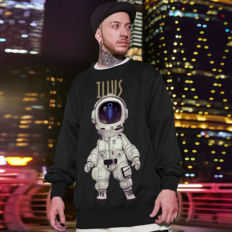 

Abfer Manga Printed Hoodies Hip Hop Oversized Round Neck Sweatshirt Men's Astronaut Crewneck Sweatshirts Harajuku Pullovers Y2k