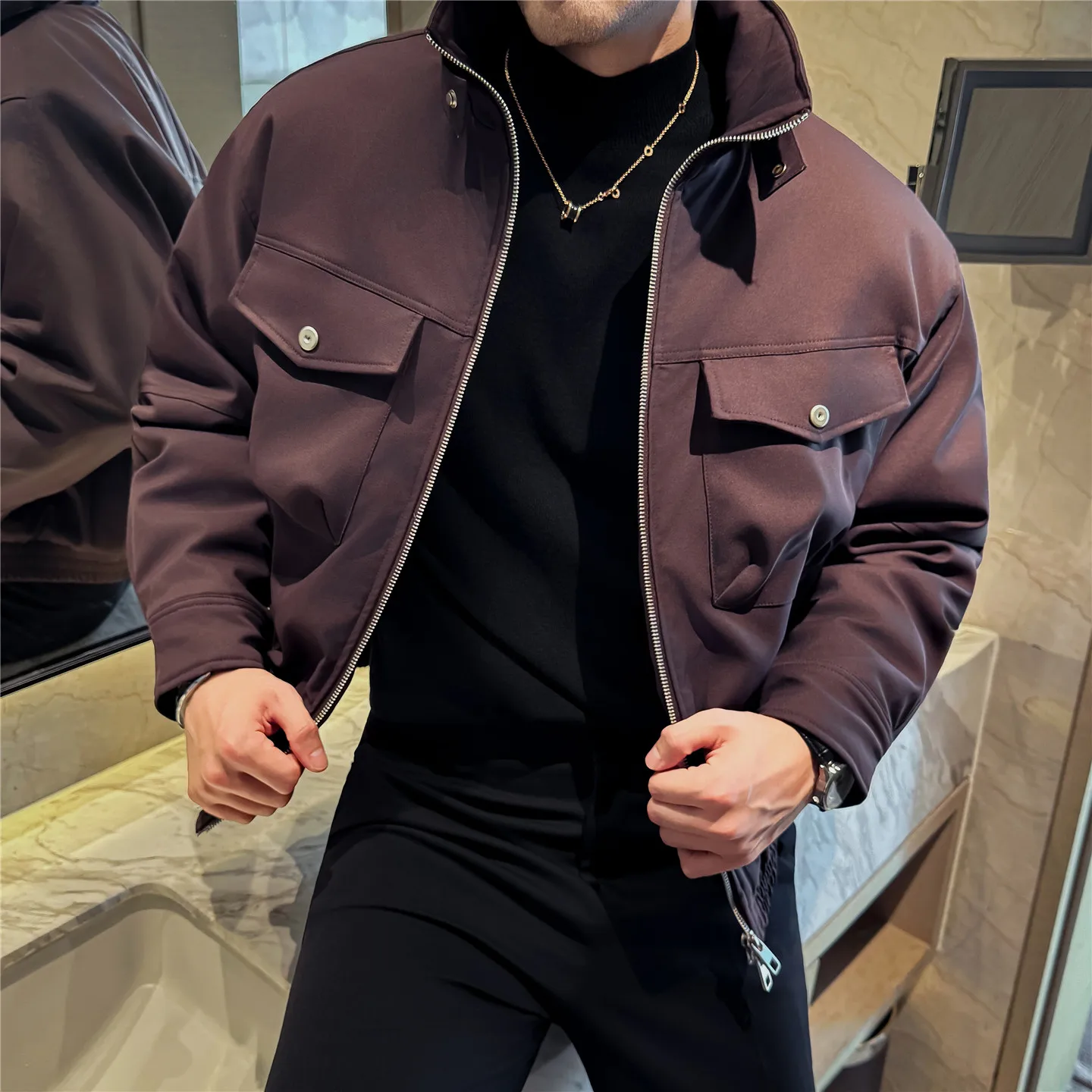 

Autumn Winter Multi Pocket Windproof Stand Collar Assault Jacket Thickened Short Warm Jacket Men's Outdoor Streetwear Parka Coat