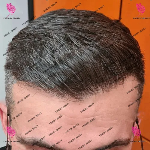 Imagen 2 del producto Peluca de peluquín para hombre con línea de cabello natural, onda de 30 mm/recta natural, duradera, 0,1 mm, poliéster marrón # 2 PrótesisCapilar de cabello humano gris 1B10