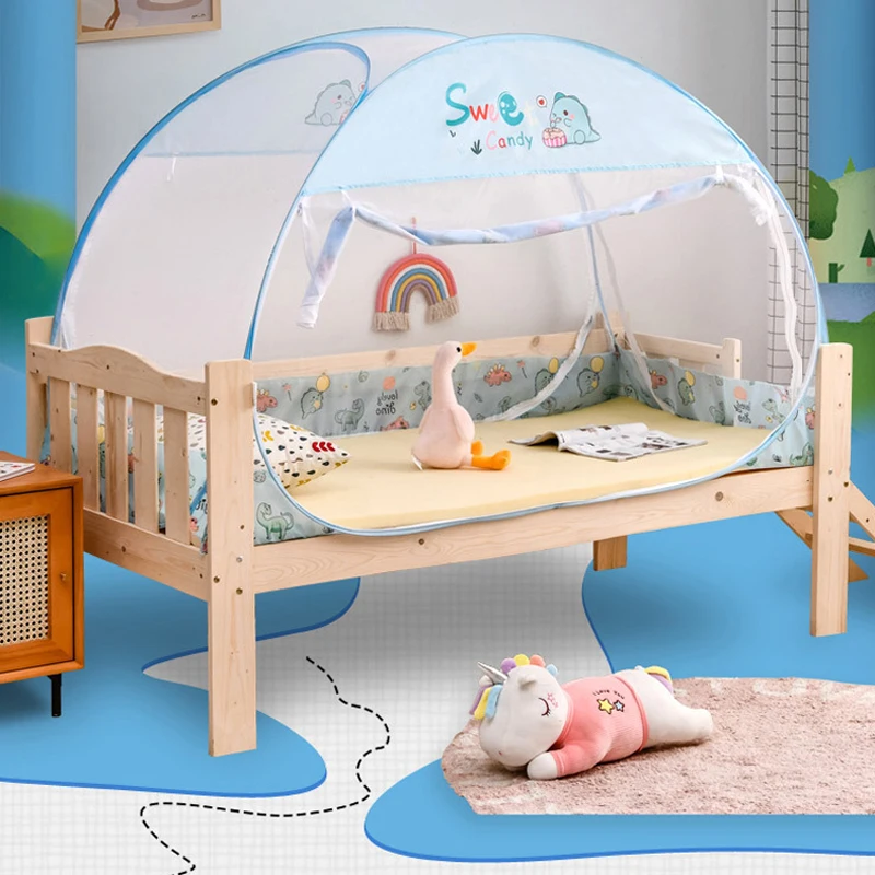 Cartoon Style Free-install Children Bed Mosquito Net Full-bottom Anti-fall Baby Spliced Bed 3 Doors Mongolian Yurt Mosquito Net