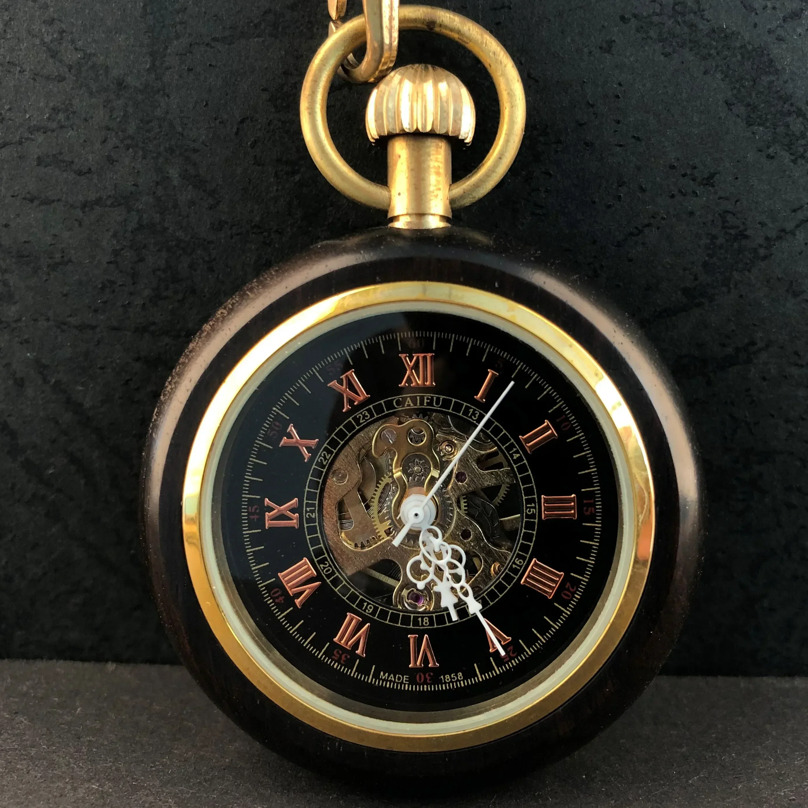 Роскошные механические карманные часы из черного дерева, женские и мужские повседневные модные часы с ручным заводом и цепочкой