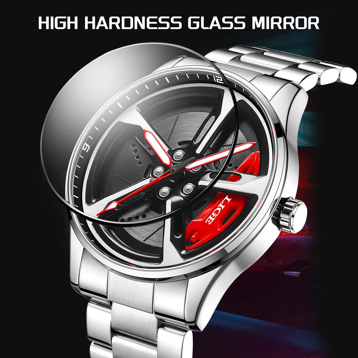LIGE Unique Creative Quartz Man Watch Steel Band Casual Sports Waterproof Luminous Rotating Wheel Dial Watches for Men Gifts Box view 4