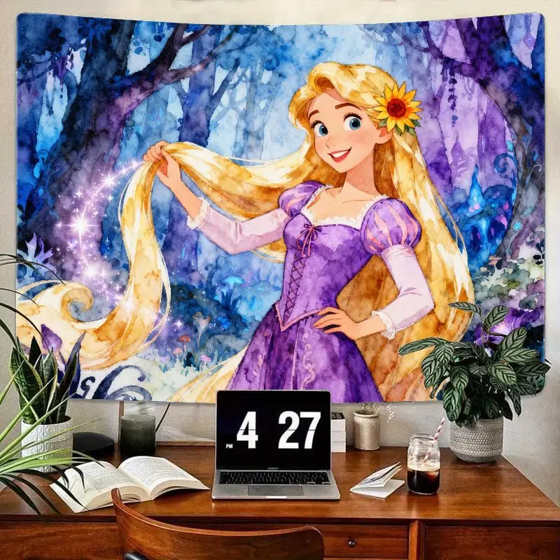

1PC Disney Rapunzel Princess Tapestry Watercolor Wall Art Polyester Living Room Bedroom Dorm Decor Gift for Princess Fans