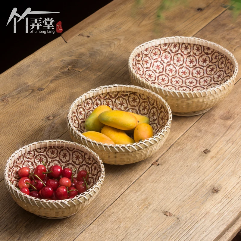 Bamboo Woven Fruit Basket, Flower Bottom Basket, Household Fruit and Vegetable Storage, Bread and Egg Container