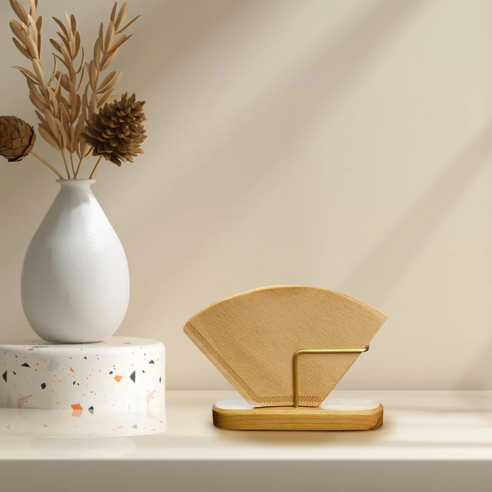 Filter Paper Storage Rack Cherry Wood Brass Coffee Filter Holder Compact Size Kitchen Counter Drip St Cone HOLDER Box