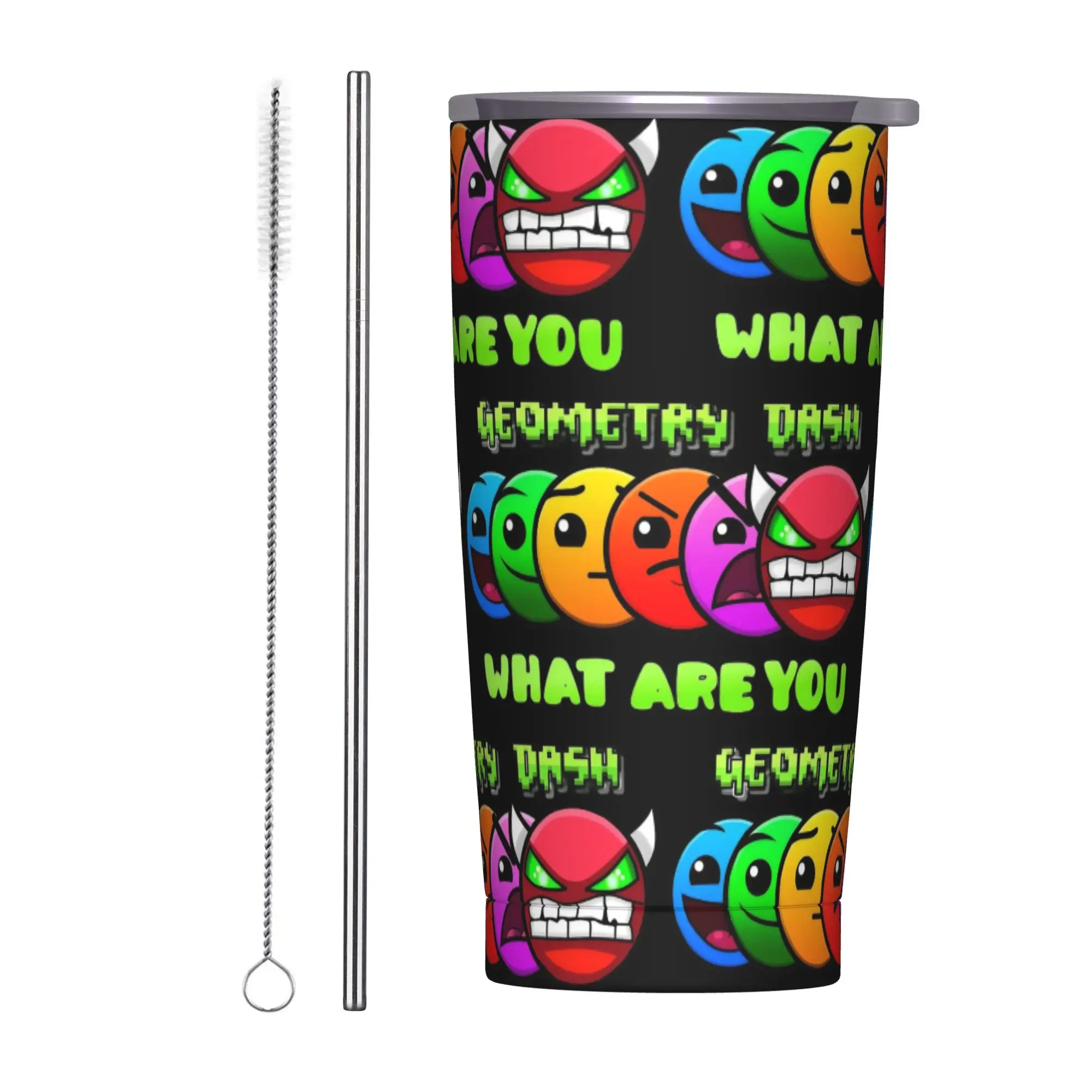 

Geometric Dash Game Fun Games Insulated Tumbler with Straws Geometry Dash Vacuum Coffee Mugs Home Hot Cold Drinks Cups, 20oz