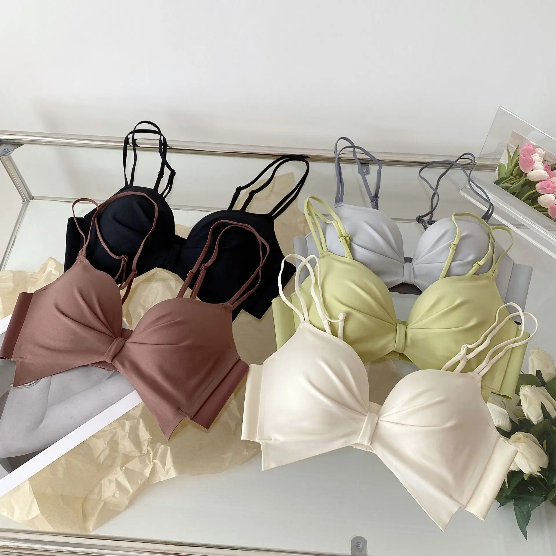 

Pretty Bow Adjustable Gathering Underwear with a Beautiful Back and No Steel Ring for Collar Collection Bra Sweet Girl Bra Set