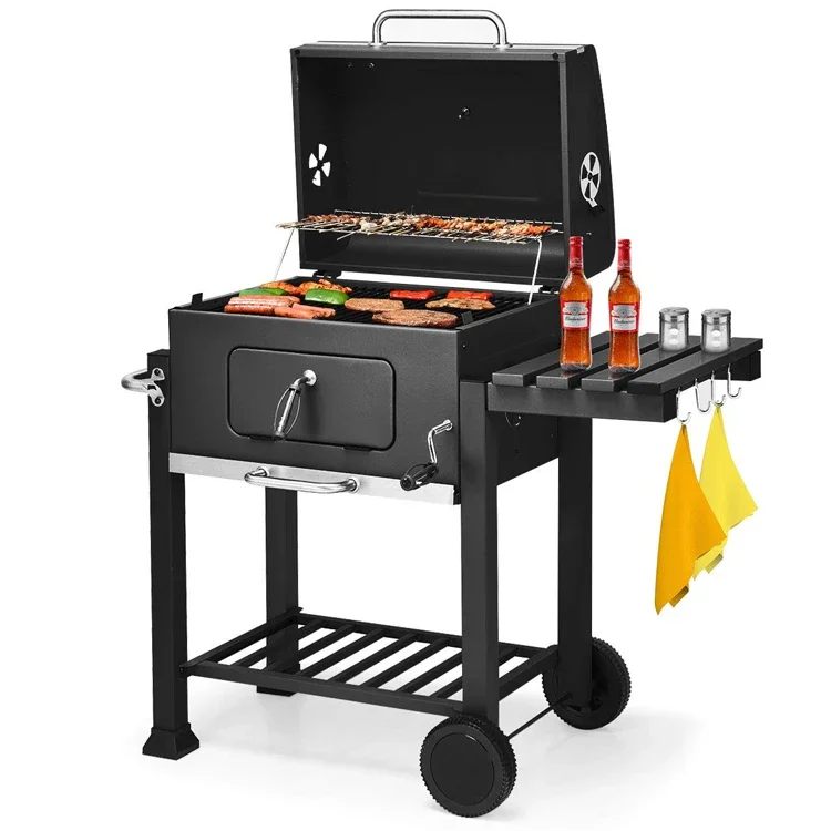 Outdoor Barbeque Heavy Duty Durable Smoker Barbecue Grill Trolley Metal Steel Charcoal Bbq Grills