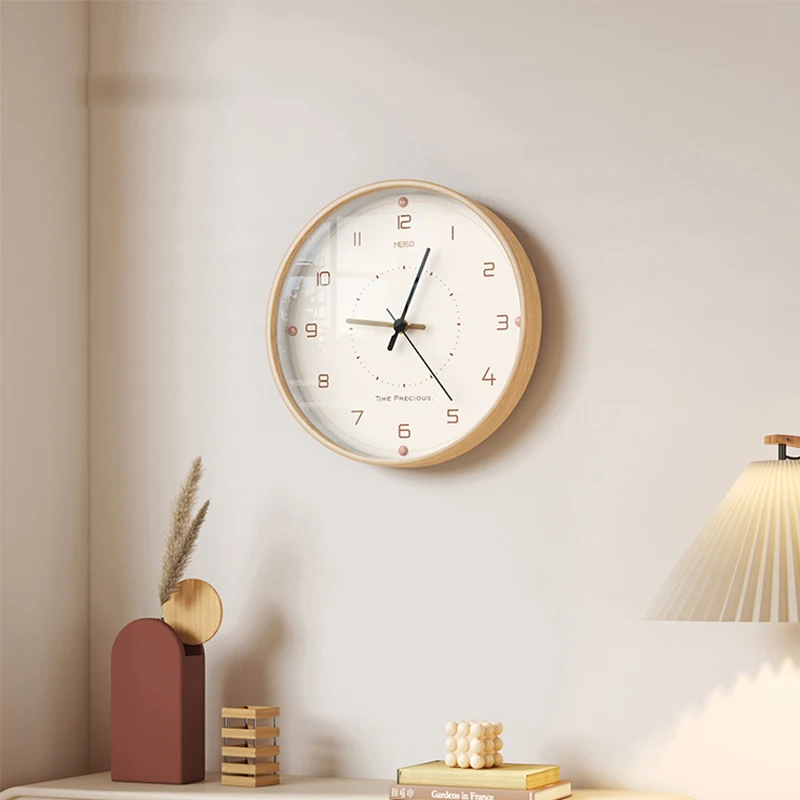 Nordic Style Wooden Clock with Silent Movement - Decorative Round Wall Clock for Living Room and Bedroom