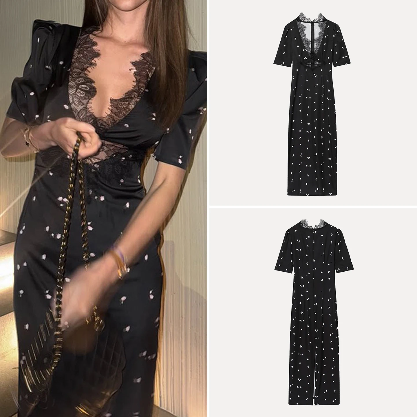 Sexy Lace Splice V-…