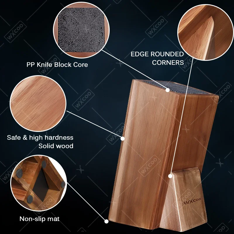 Acacia Wood Universal Knife Holder Kitchen Knife Holder Storage Stand with Bristles for Kitchen Counter Solid Wood Knife Block - view 4