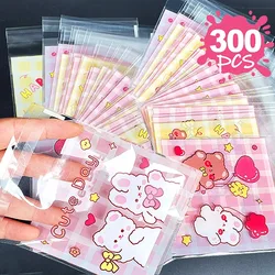 300/100x Printed Self-sealing Bags Cute and Simple Small Rabbit Snack Cookies Biscuits Packaging Party Holiday Birthday Gifts
