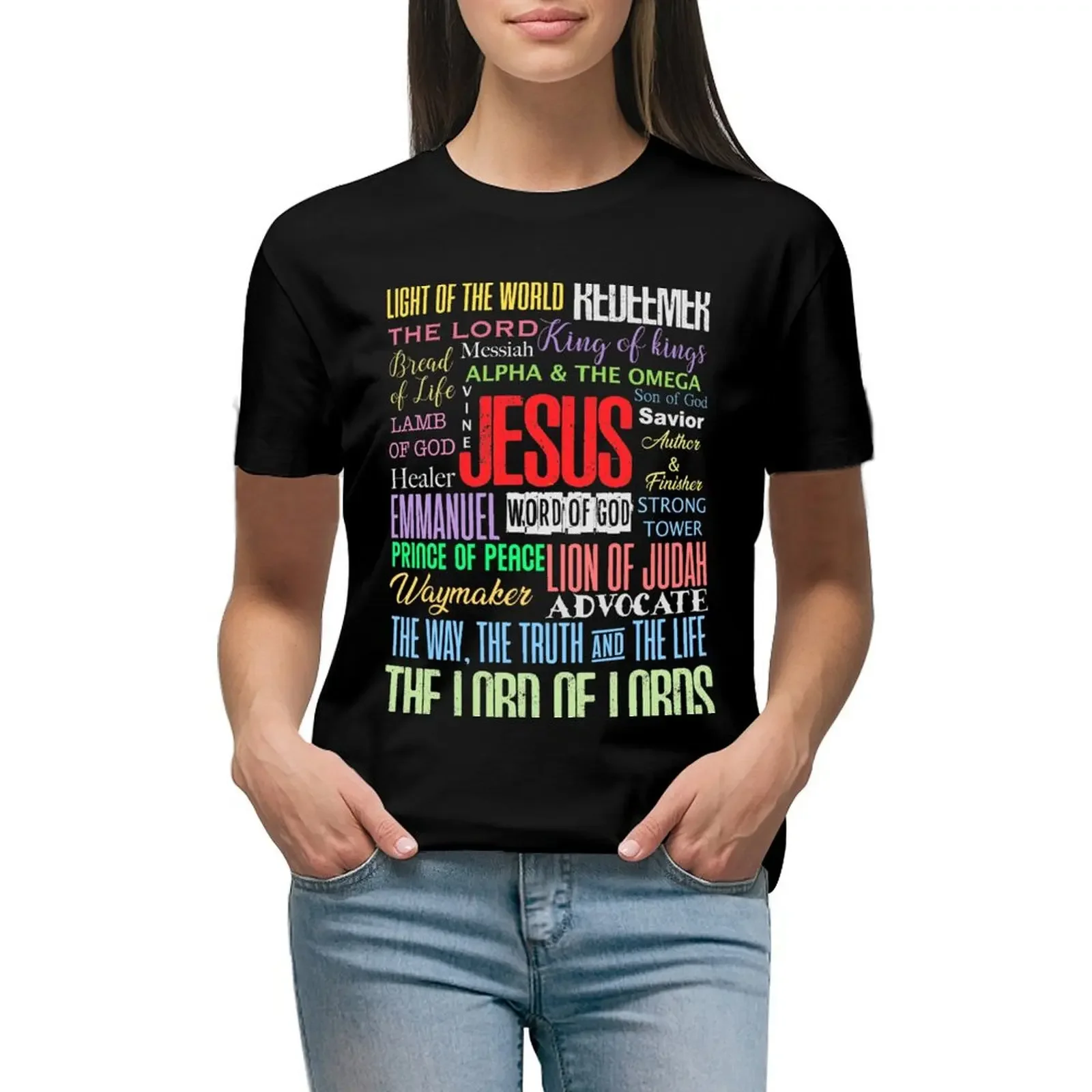 

Names of God Lord Jesus Christ - Bible Verse Christian Gifts Store T-Shirt sports fans graphics blanks tops for Women