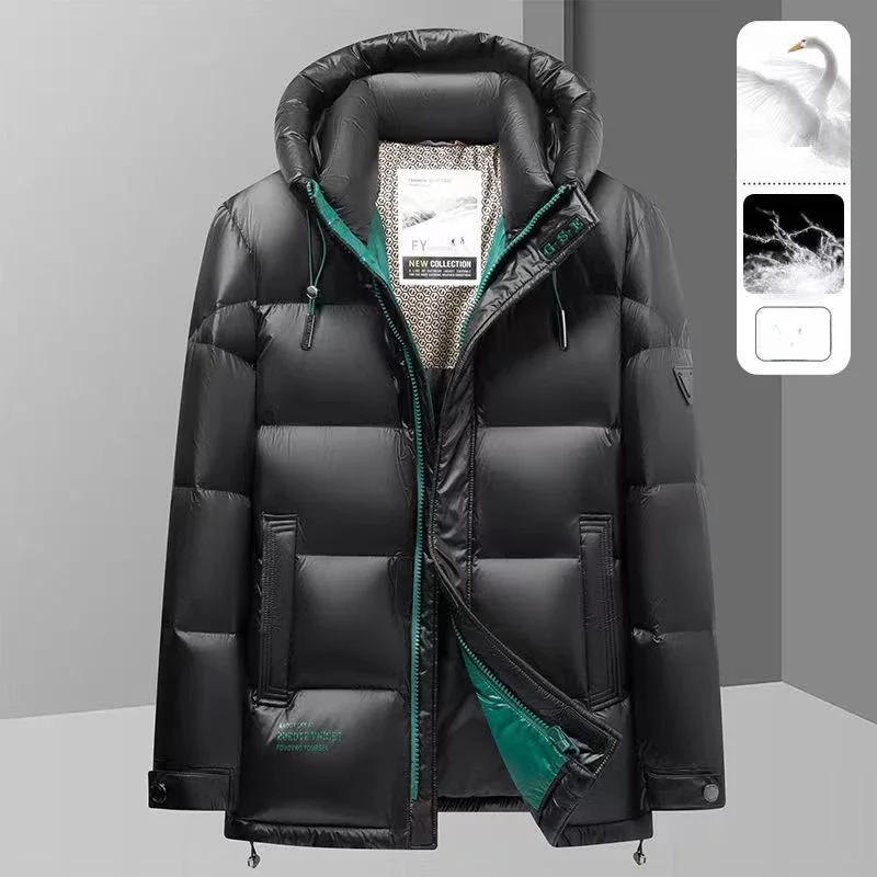 

Luxury High-end Winter Down Jacket New Men Clothing Trend Warm Hooded White Duck Down Coat Black Red Jackets Windproof Outerwear