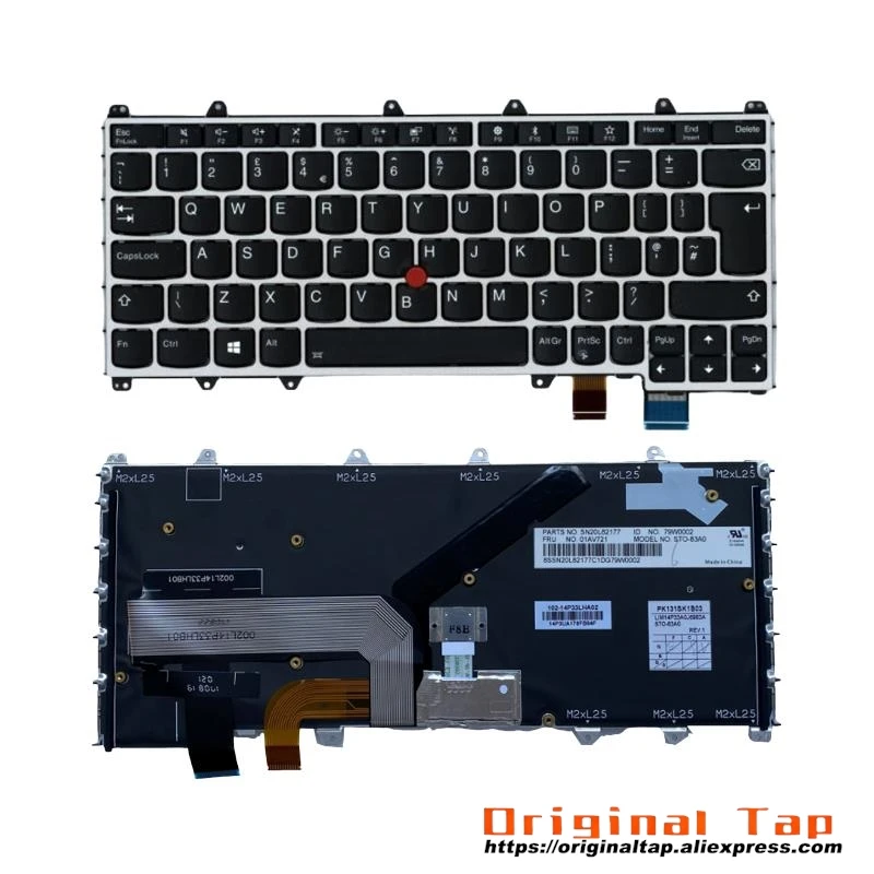 UK English Backlit Keyboard for Lenovo Thinkpad X380 Yoga 370 01EN456 01AV745 01HW683 01HX128