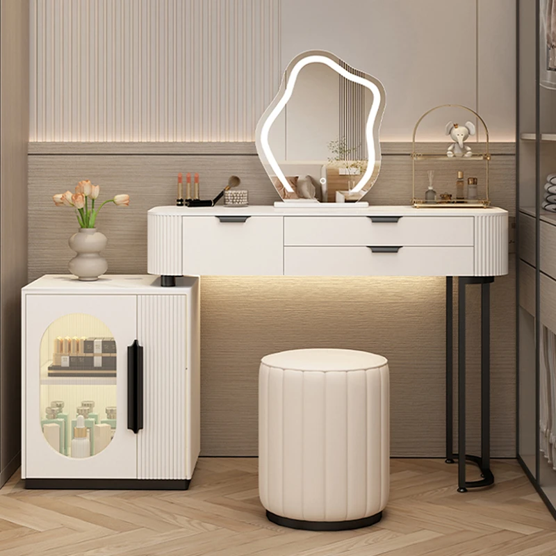 

Aesthetic Modern Dresser White Desings Wood Luxury Light Mirror Dressing Table White Minimal Schminktisch Furniture For Bedroom