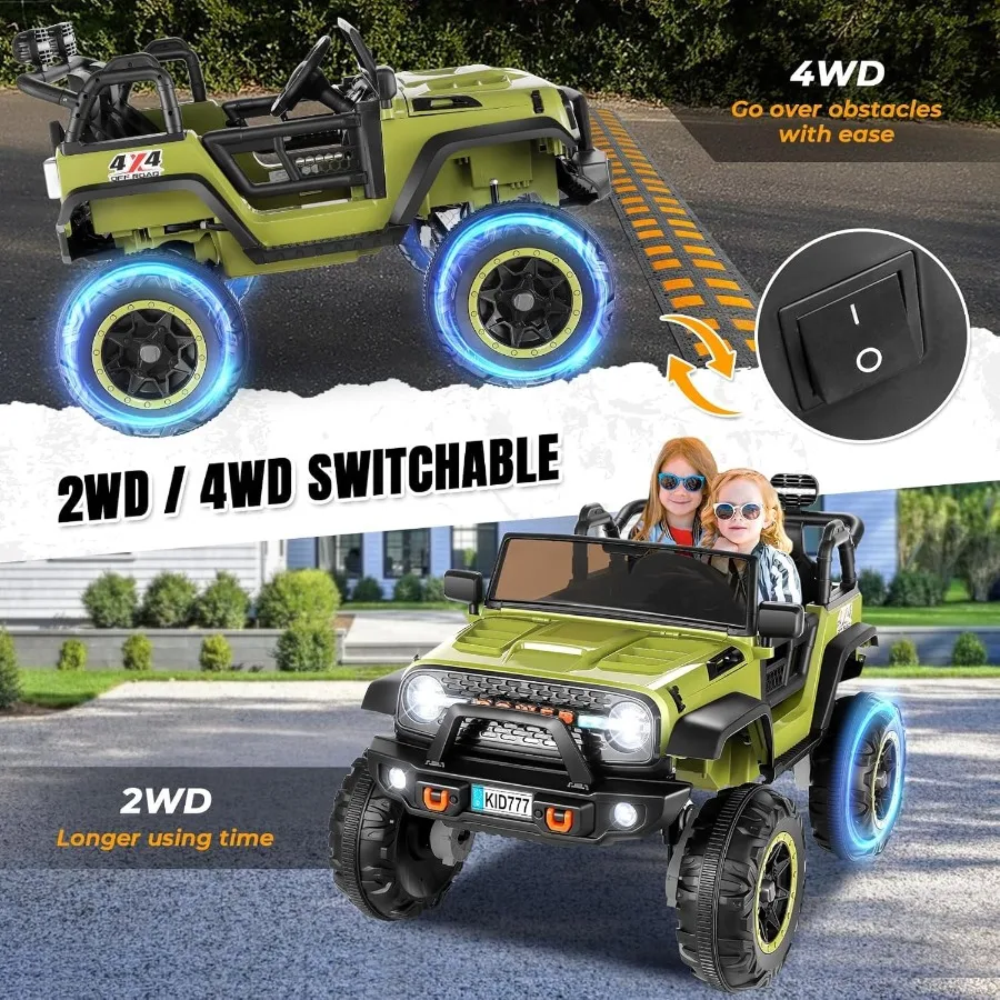 2 Seater Ride on Car with Remote Control, 24V 7AH Electric Kids Car with 4x100W Powerful Engine, 4WD/2WD Switchable, 20" Wide Se