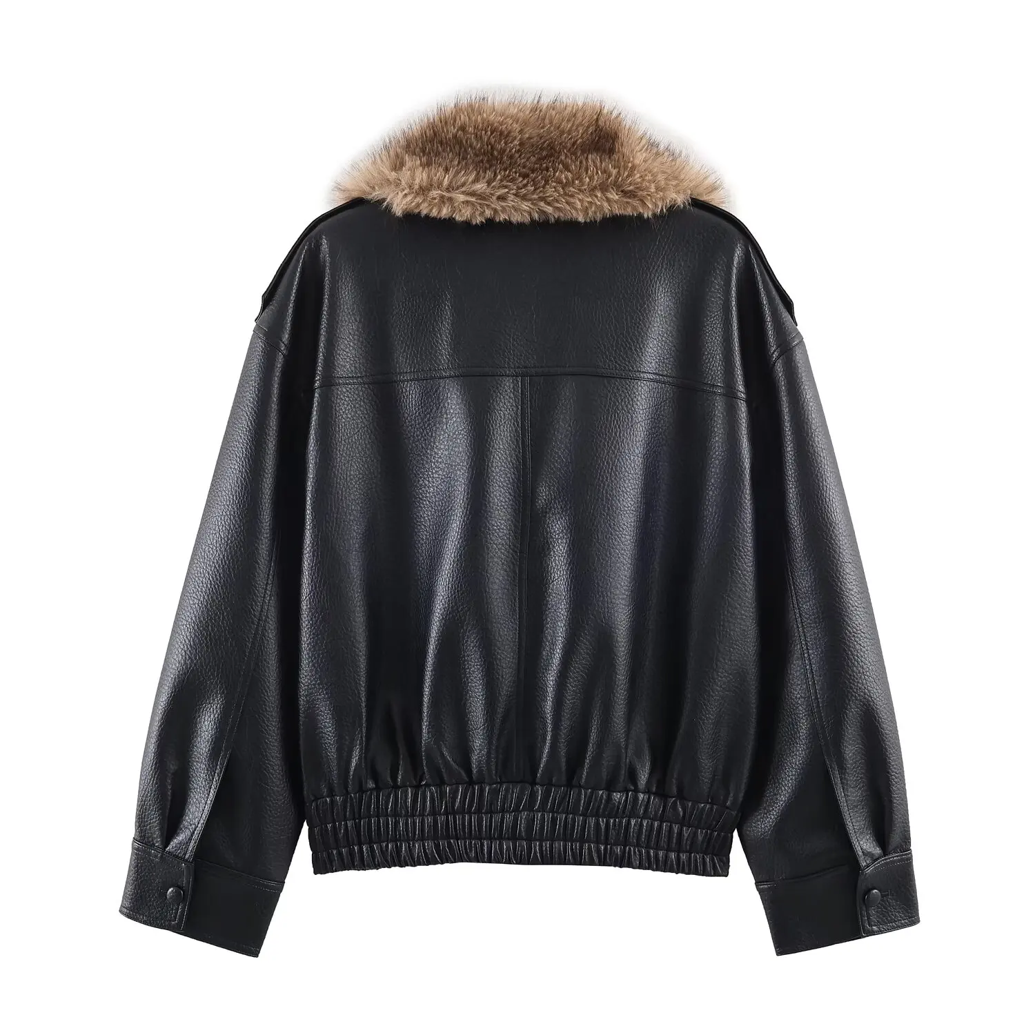 2025 autumn and winter new European and American style artificial fur detachable collar imitation leather jacket